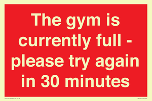 The gym is currently full - please try again in 30 minutes